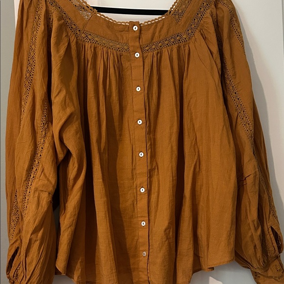 Free People Mustard Embroidered Blouse - Picture 3 of 8